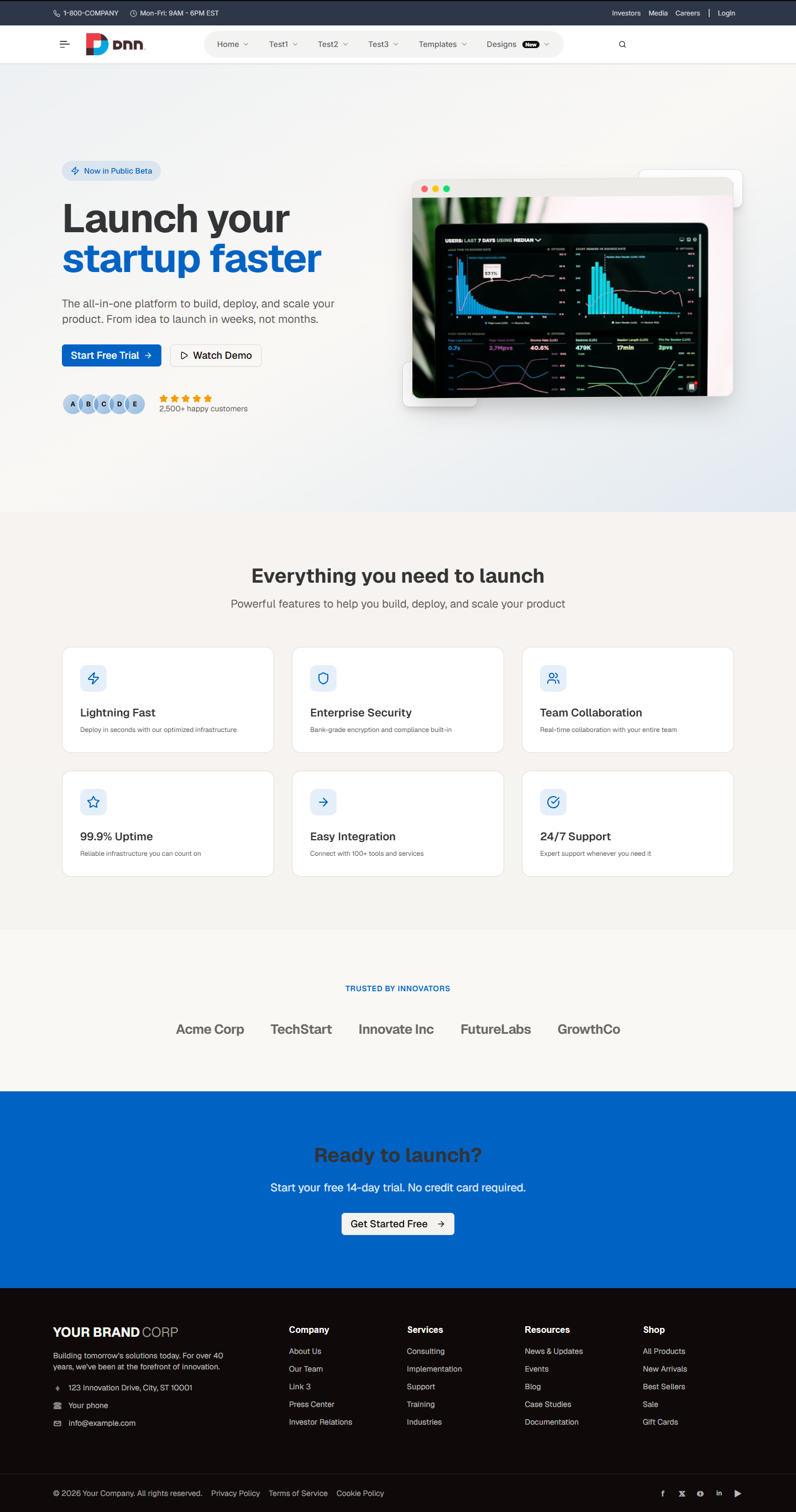 The finished Modern Landing sample page rendered on the live site