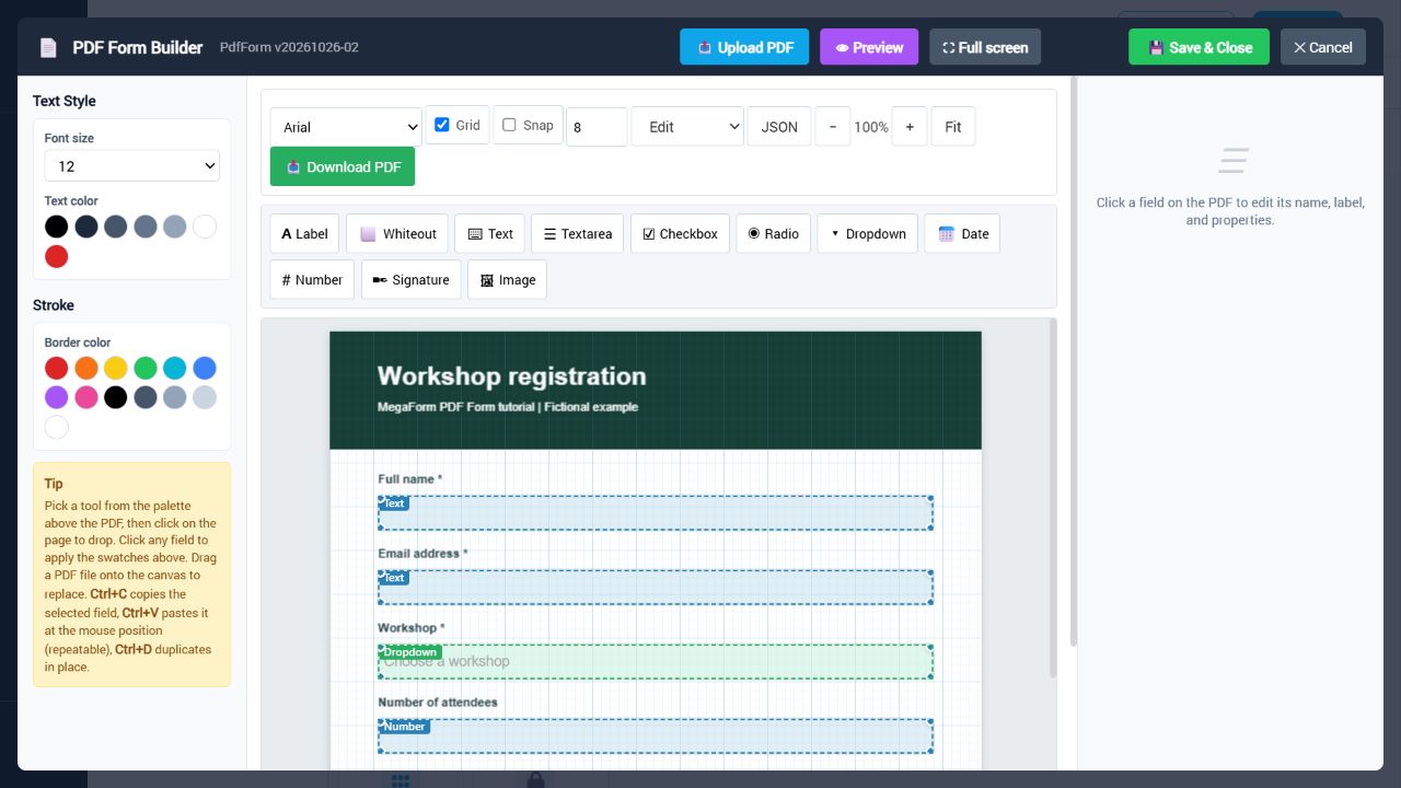 PDF Form configuration in MegaForm Builder