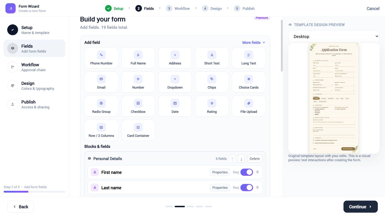 MegaForm Wizard with composite fields, editable blocks and a botanical template preview