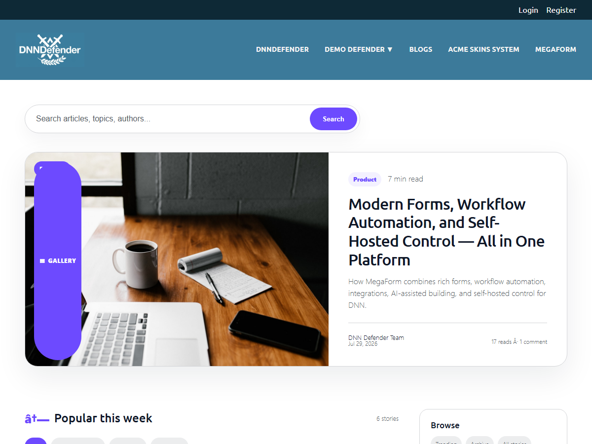 The blog on dnndefender.com, rendered from MegaForm records