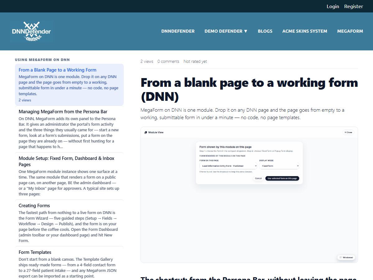 The MegaForm documentation, rendered by the same module as this blog