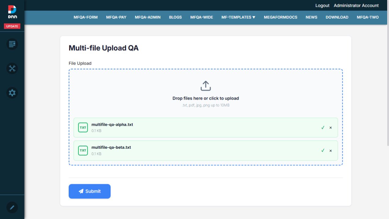 Two files selected and uploaded in one File Upload field