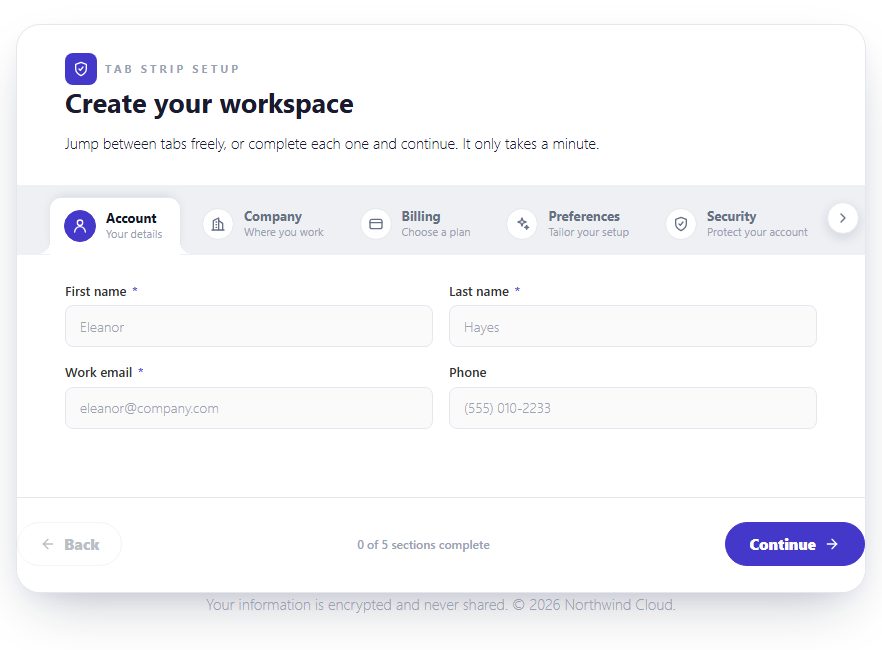 Tab Strip Account Setup