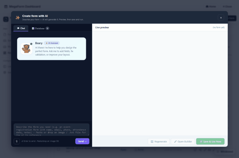 Creating a form with the AI Designer