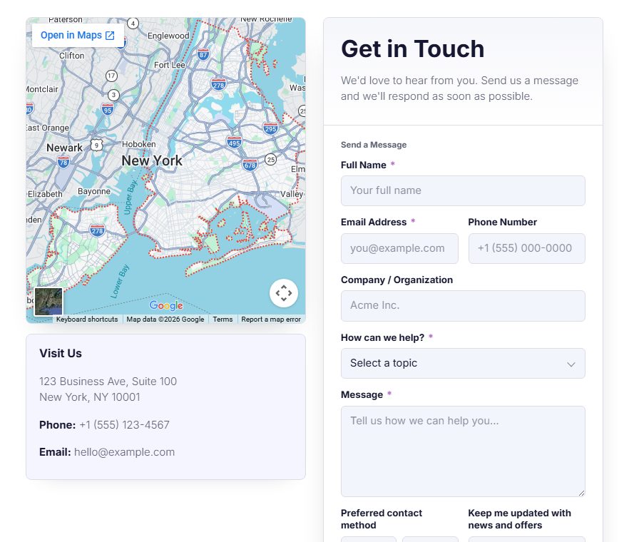 Contact Us — Map Left, Minimal
