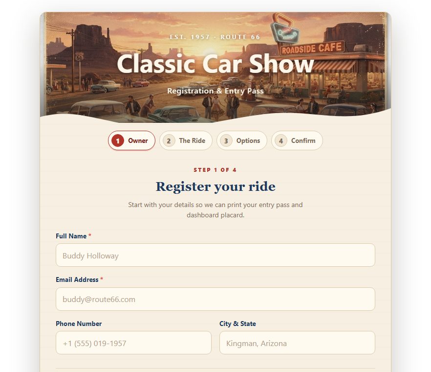 Classic Car Show Registration