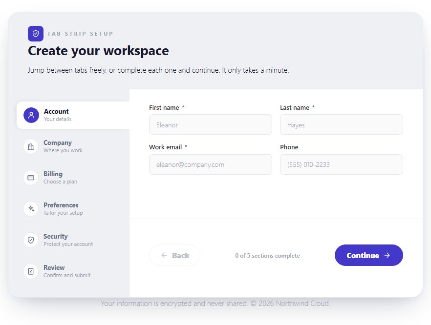Vertical Tab Strip Account Setup