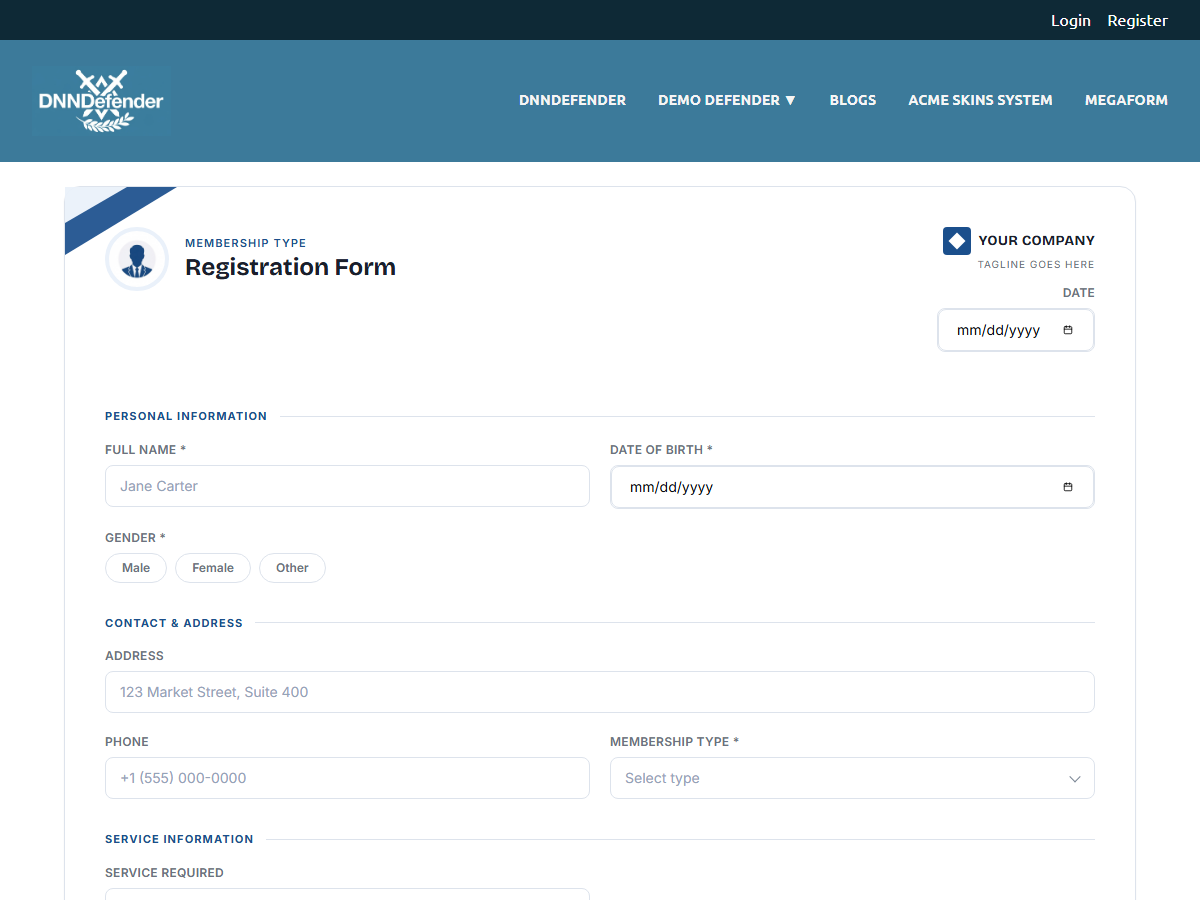 Registration Form — Corporate Blue