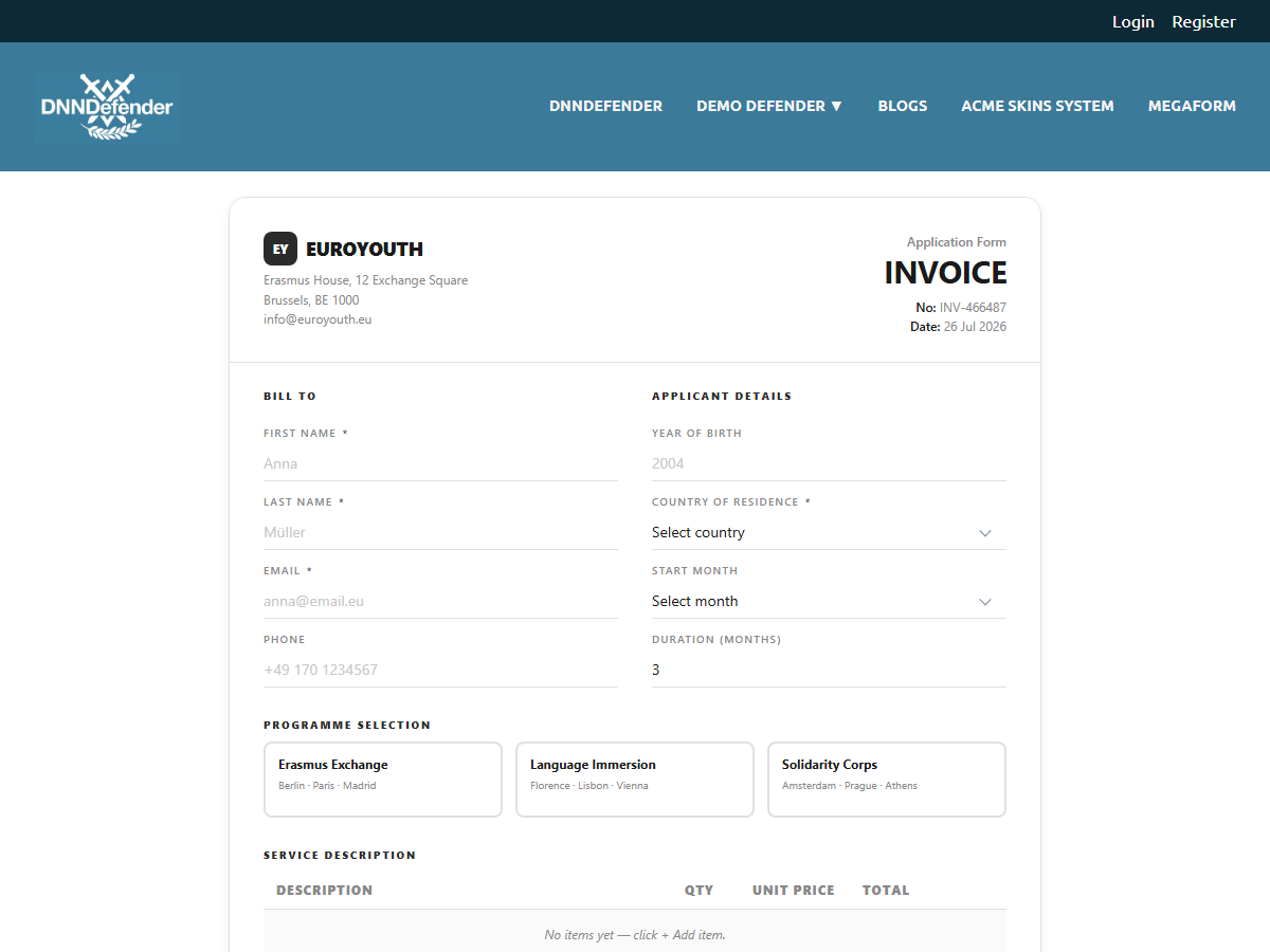 Invoice Minimal — Programme Application