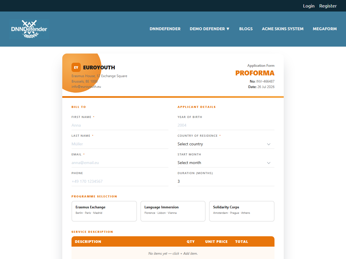 Invoice Orange — Programme Application