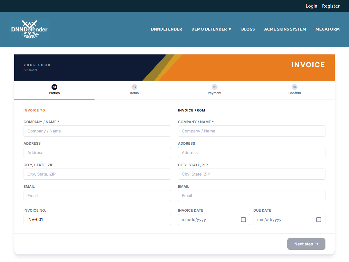 Invoice Request — Navy & Orange