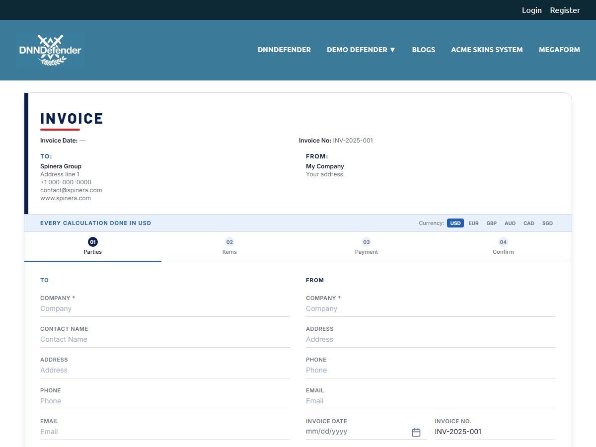 Spinera Invoice — Blue
