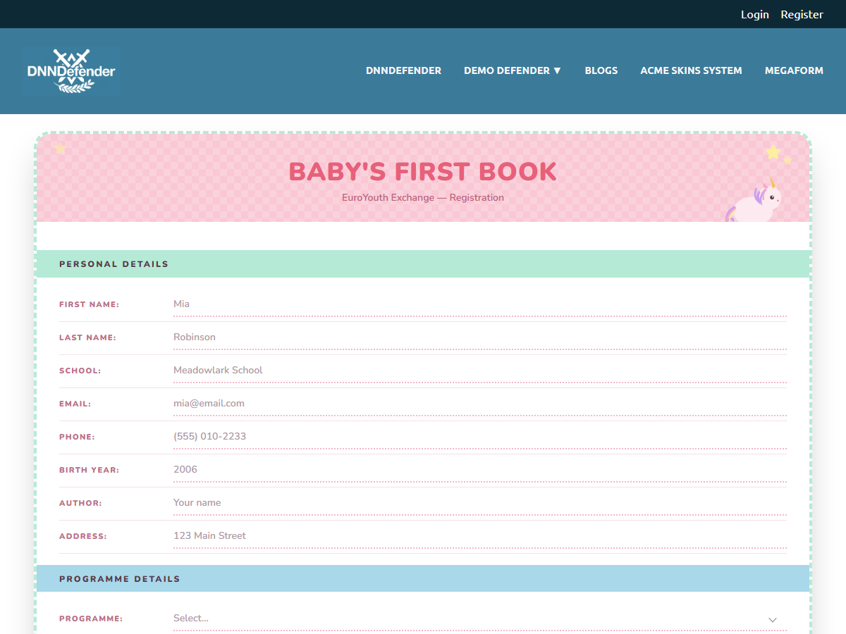 Baby's First Book — Registration