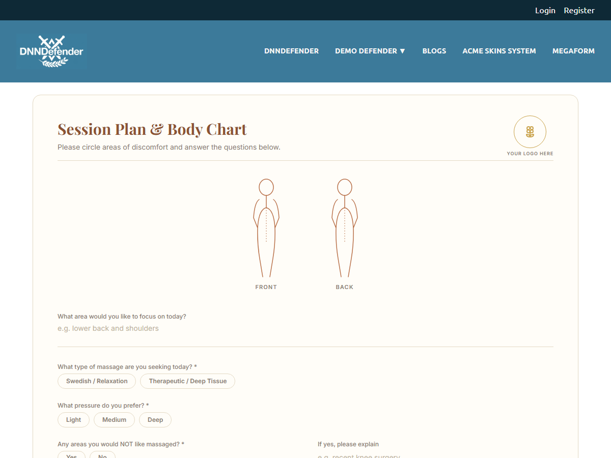 Massage Session Plan & Body Chart