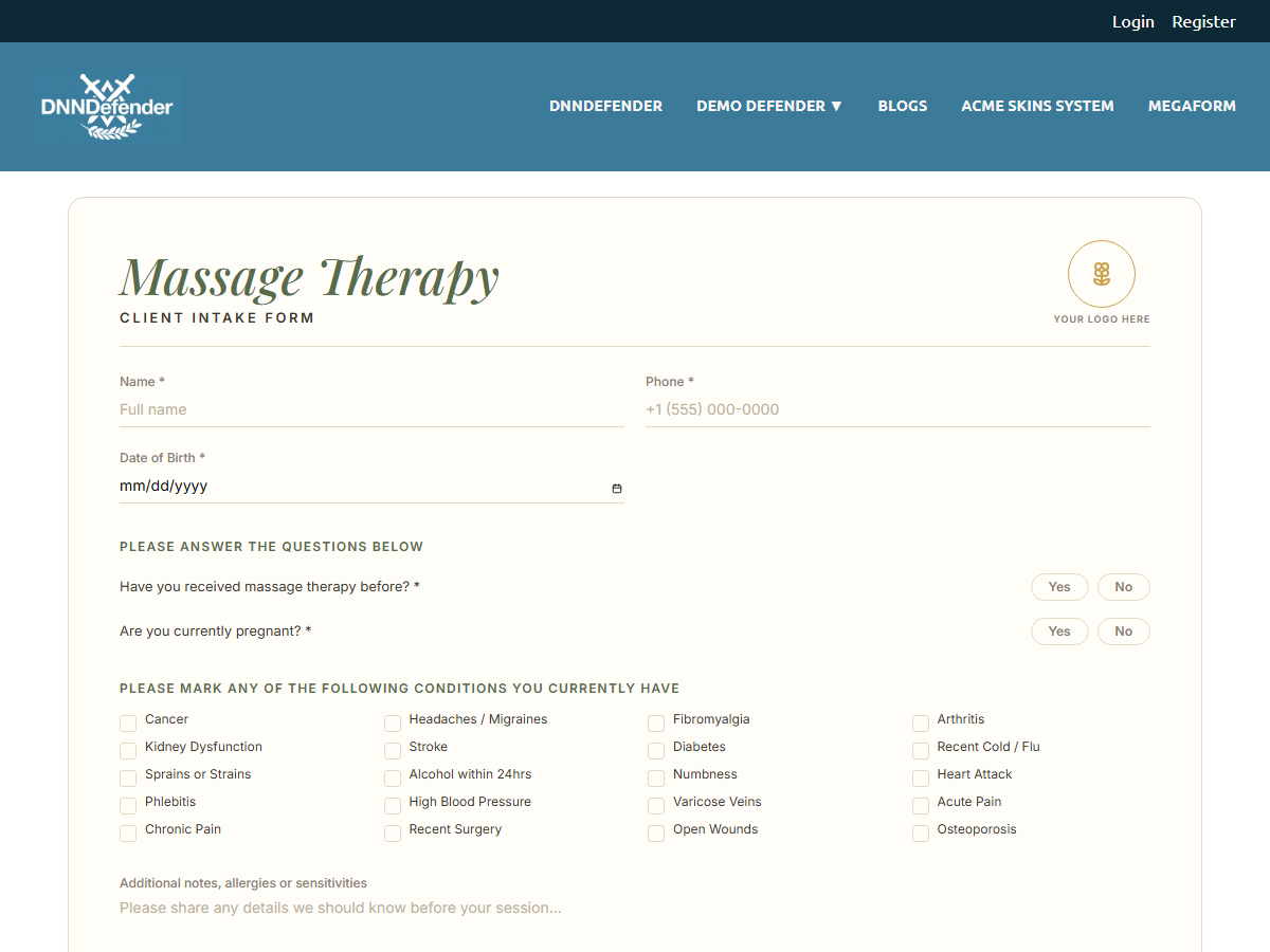 Massage Therapy — Client Intake