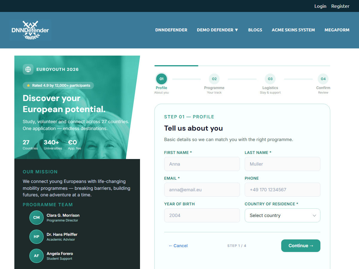 EuroYouth Teal Brochure Application